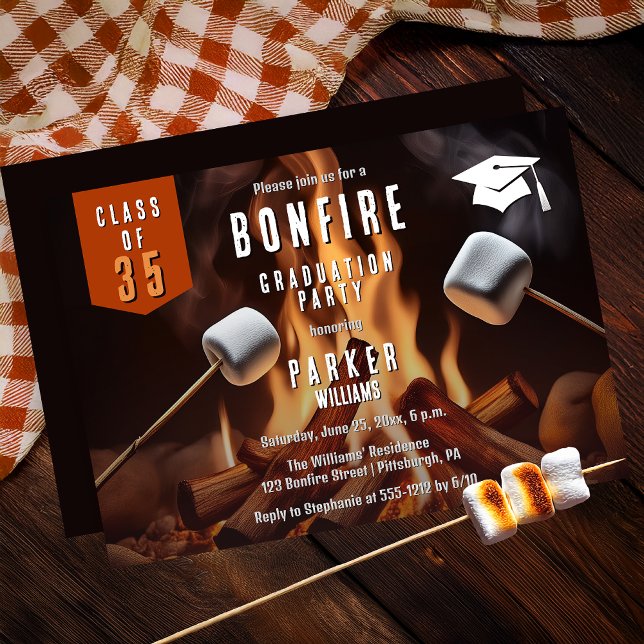 Bonfire Marshmallow Roast Graduation Party Invitation (Bonfire Marshmallow Roast High School | College Graduation Party Invitation - Print | Digi)