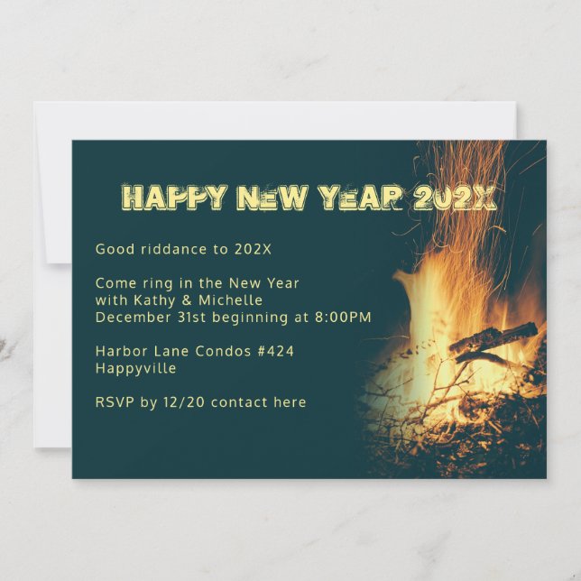 Bonfire New Year's Eve Party Invitation (Front)