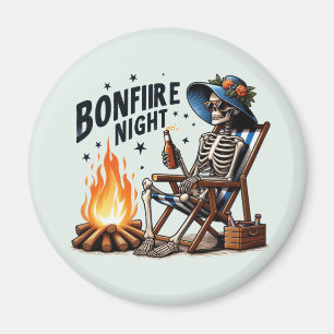 Bonfire Night - Skeleton Drinking by the Fire Magnet
