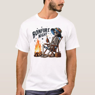 Bonfire Night - Skeleton Drinking by the Fire T-Shirt