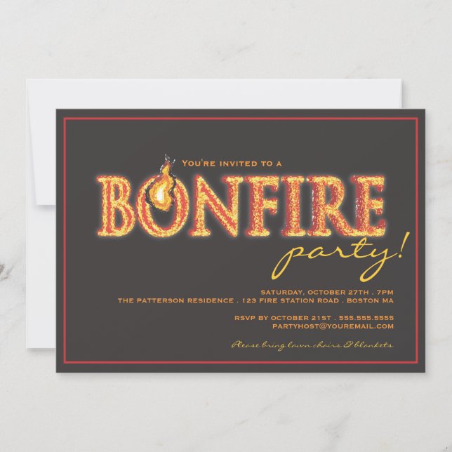 Bonfire on Fire Campfire Flames Party Invitation (Front)