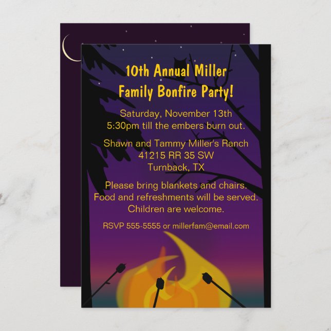 Bonfire Outdoor Party Invitation (Front/Back)