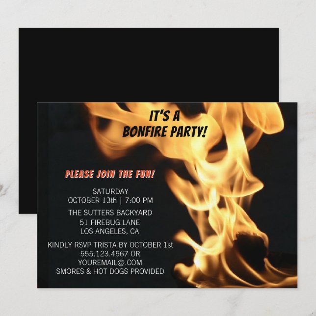 Bonfire Party Campfire Flames Camp Out Invitation (Front/Back)