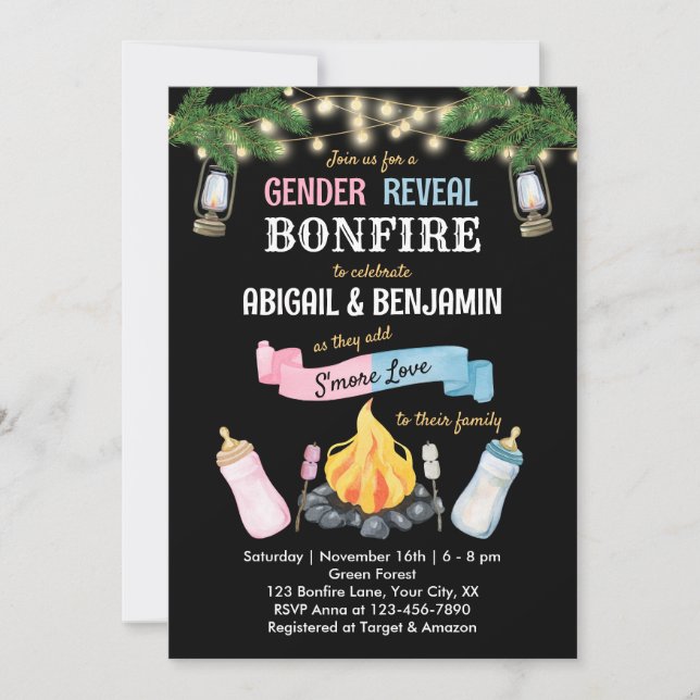 Bonfire S'more Baby Gender Reveal Invitation Co-ed (Front)