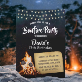Bonfire & S'mores Camping Birthday Party Invitation