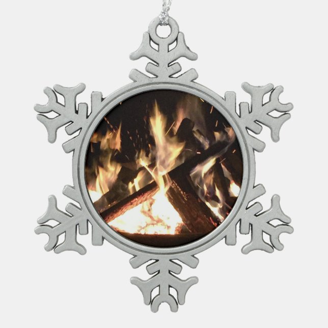 Bonfire Snowflake Pewter Christmas Ornament (Front)