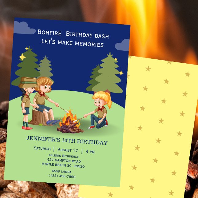 Bonfire Woodland camping outdoor birthday party   Invitation (Creator Uploaded)