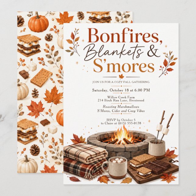 Bonfires, Blankets & S’mores Invitation (Front/Back)