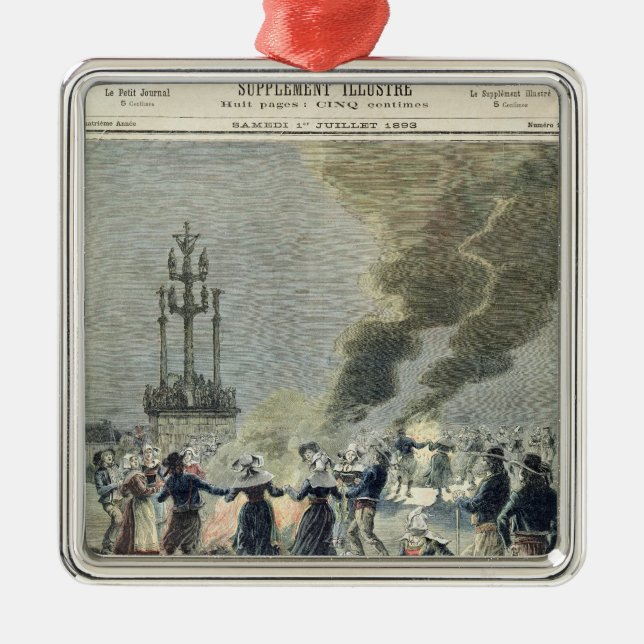 Bonfires lit to celebrate the summer solstice in metal ornament (Front)
