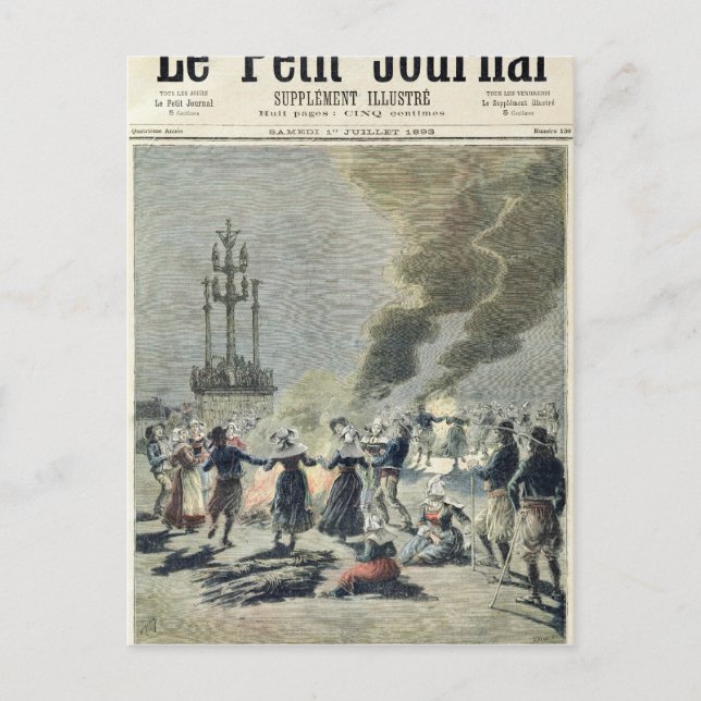 Bonfires lit to celebrate the summer solstice in postcard (Front)