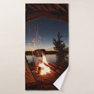 Bonfre near body of water bath towel