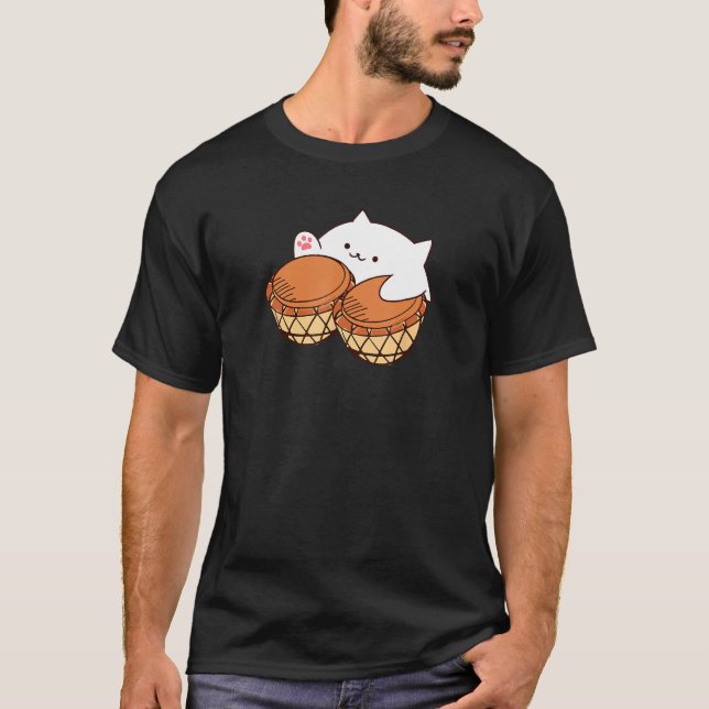 Bongo Cat merch Cute cat meme T-Shirt (Front)