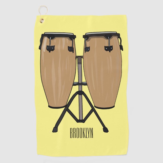 Bongo drum cartoon illustration  golf towel (Front)