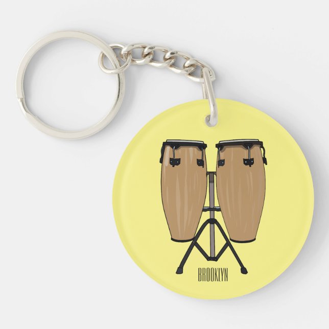Bongo drum cartoon illustration  key ring (Front)