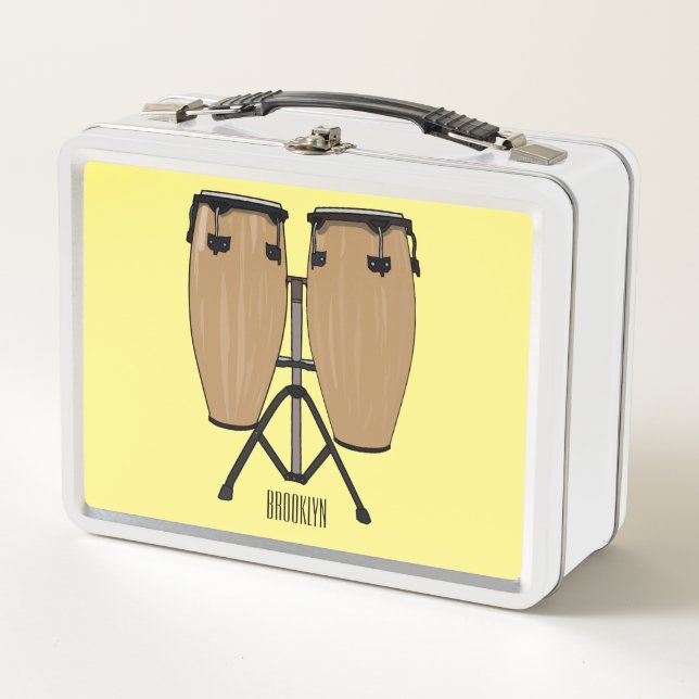 Bongo drum cartoon illustration  metal lunch box (Front)