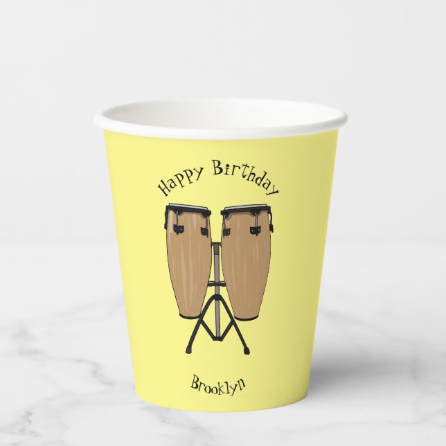 Bongo drum cartoon illustration paper cups (Front)