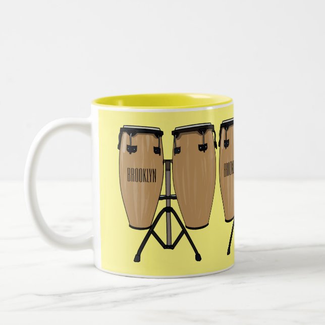 Bongo drum cartoon illustration  Two-Tone coffee mug (Left)