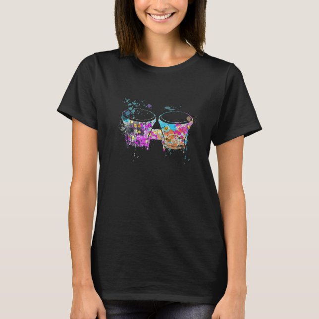 Bongo Drum Instrument Silhouette Bongo Drums T-Shirt (Front)