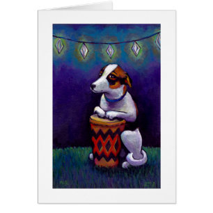 Bongo drum playing dog fun original drumming art