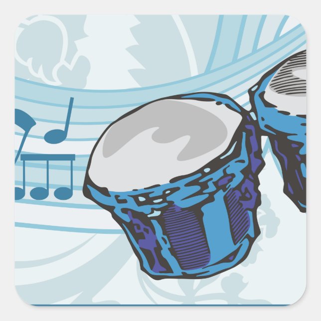 Bongo Drums and Music Notes Square Sticker (Front)