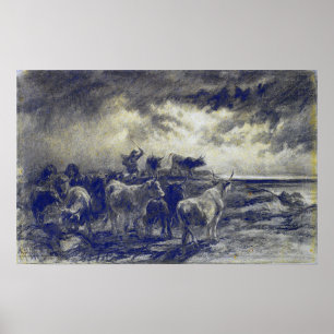 Bonheur - A Cowherd Driving Cattle Poster