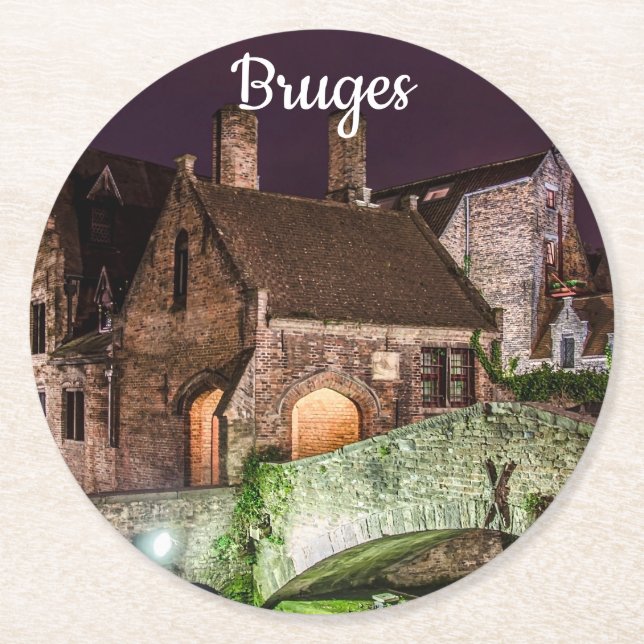 Bonifacius Bridge in Bruges Round Paper Coaster (Front)