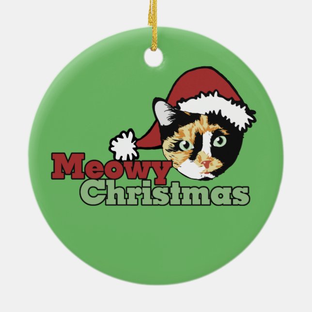 Bonita Merry Christmas Meow Cat Ceramic Ornament (Back)