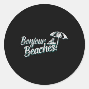 Bonjour Beaches Vintage French Riviera Summer Classic Round Sticker