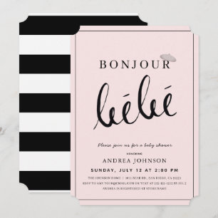 Bonjour Bebe Beret Modern Pink Girl Baby Shower Invitation