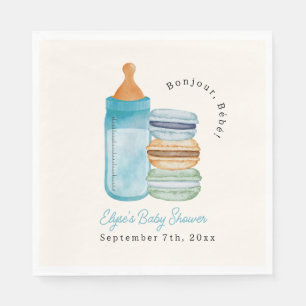 Bonjour Bébé Blue Macarons & Milk Boy Baby Shower Napkin