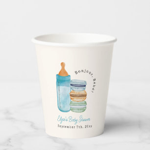 Bonjour Bébé Blue Macarons & Milk Boy Baby Shower Paper Cups