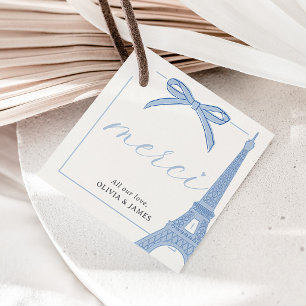 Bonjour Bébé Blue Paris Eiffel Baby Shower Favour Tags
