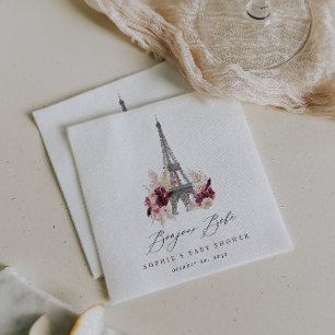 Bonjour Bébé Burgundy Floral Paris Baby Shower Napkin