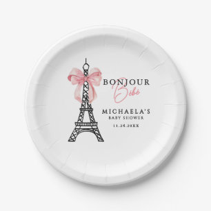 Bonjour Bébé Coquette Bow Paris Baby Shower Paper Plate