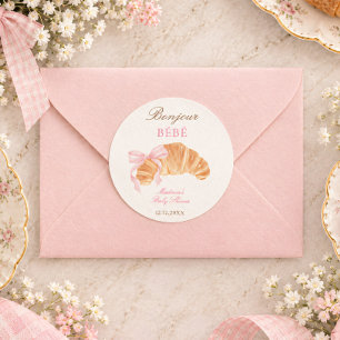 Bonjour Bébé Croissant Bow French Baby Shower Classic Round Sticker