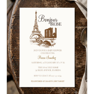 Bonjour Bebe Eiffel Tower Paris Baby Shower Invitation