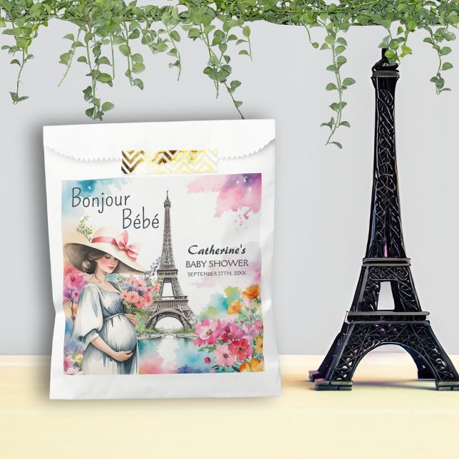 Bonjour Bebe Floral Eiffel Tower Paris Baby Shower Favour Bag (Creator Uploaded)