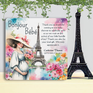 Bonjour Bebe Floral Eiffel Tower Paris Baby Shower Thank You Card