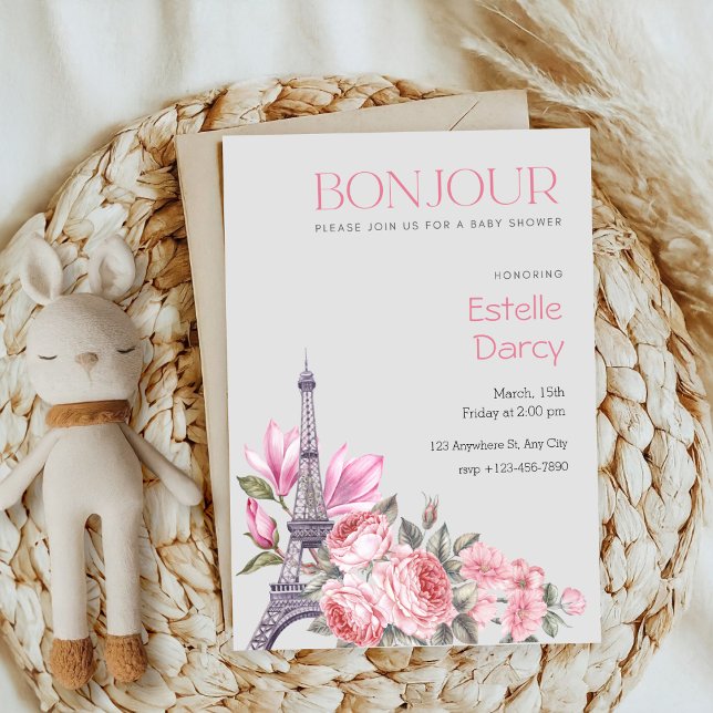 Bonjour Bebe | Floral French Baby Shower Invitation (Creator Uploaded)