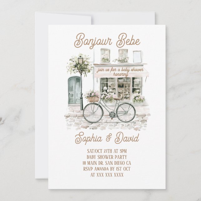 Bonjour Bebe Floral French Baby Shower  Invitation (Front)