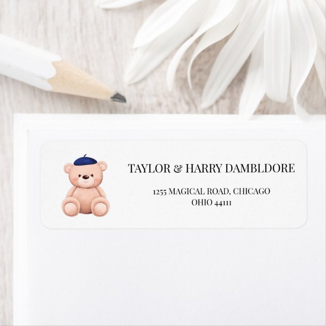 Bonjour Bebe French baby shower Return Address Label (Insitu)