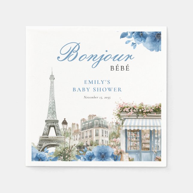 Bonjour Bebe French Blue Baby Shower Napkin (Front)