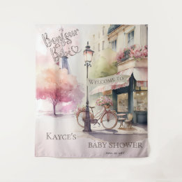 Bonjour Bebe French Cafe Baby Shower Backdrop Tapestry