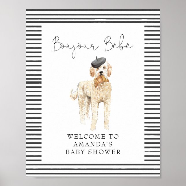 Bonjour Bebe French Doodle Welcome Baby Shower Poster (Front)