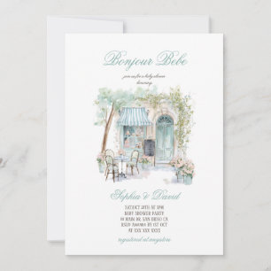 Bonjour Bebe French Floral Caffe Baby Shower  Invitation