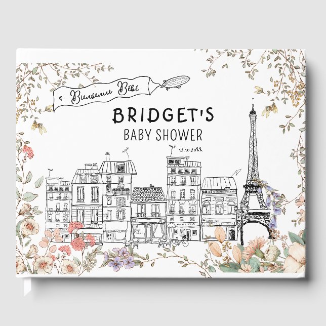 Bonjour Bebe French Gender Neutral Baby Shower Guest Book (Front)