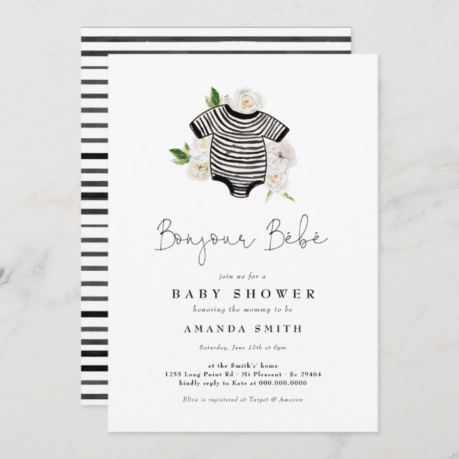Bonjour Bebe French Gender Neutral Baby Shower Invitation (Front/Back)