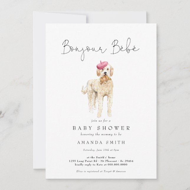 Bonjour Bebe French Golden Doodle Baby Shower Invitation (Front)