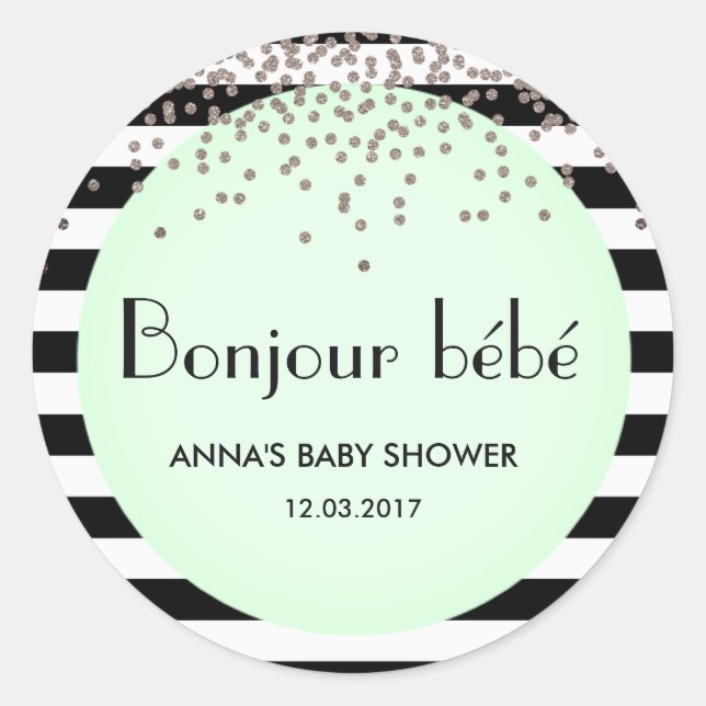 Bonjour bebe french inspired baby shower sticker (Front)