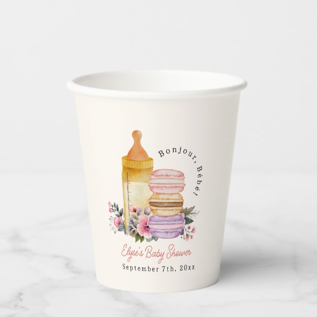 Bonjour Bébé French Macarons & Milk Baby Shower Paper Cups (Front)